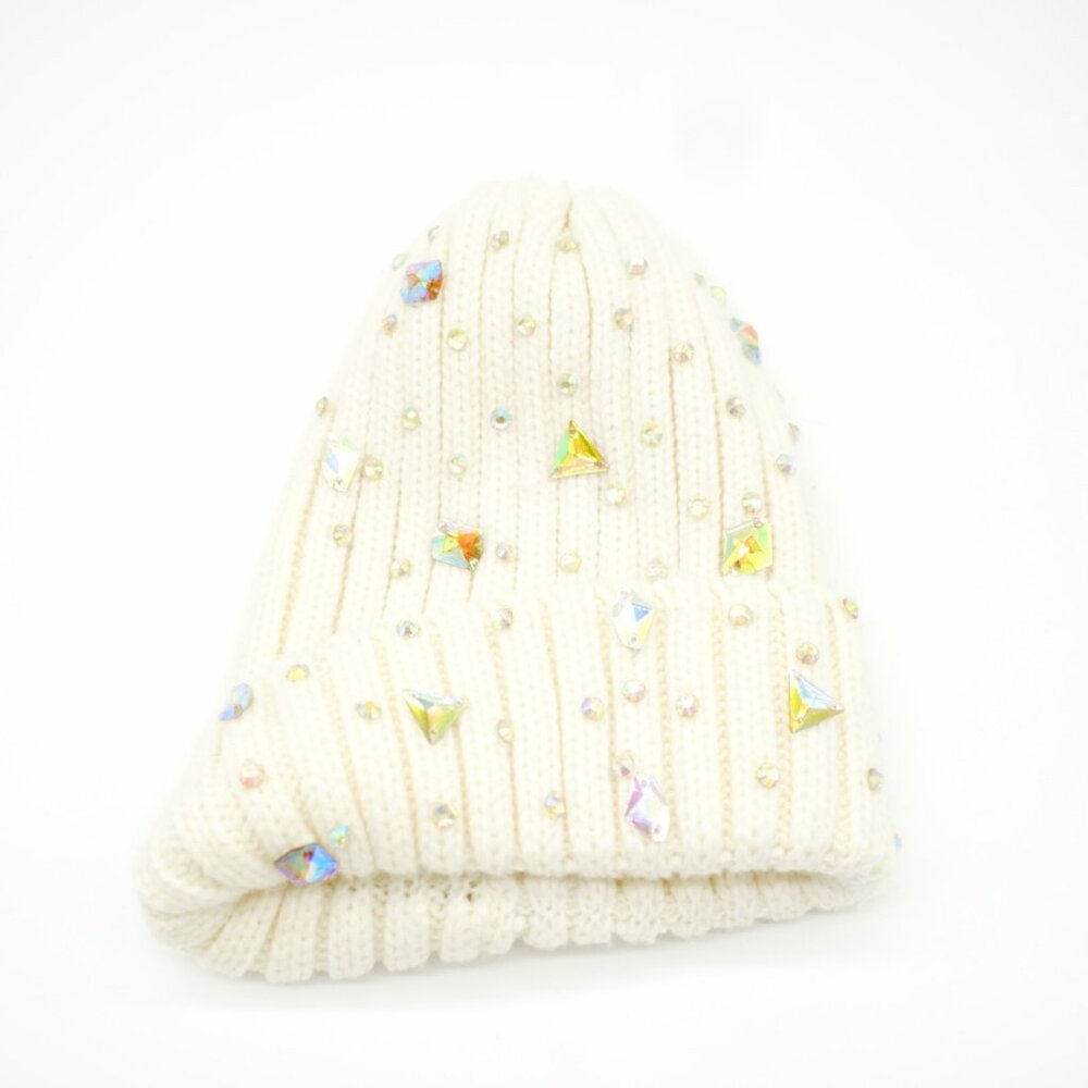 Kensie Girl Women White Cream Cable Knit Rhinestone One Size Sherpa Inside‎